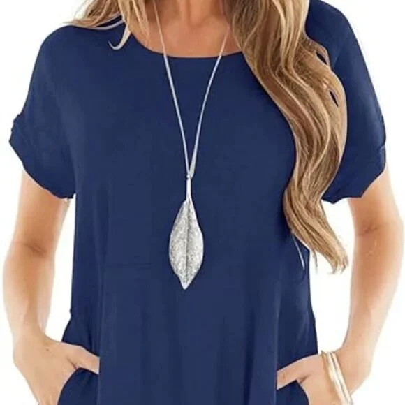 NWT Blue Berryou Short Sleeve Pocket Ruffle Swing Casual Shift Dress Size Small - Picture 7 of 16